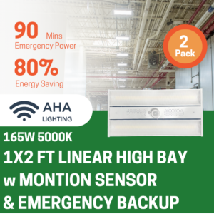 2 Pack 165W Warehouse Linear High Bay 24,750LM / 5000K w/Prewired Emergency Battery Backup & Build-in Motion Sensor - Image 2